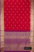 Maroon Dual Tone Kanchipuram Silk Saree with Zari Butta on the body and Zari Border.  displayed on a mannequin