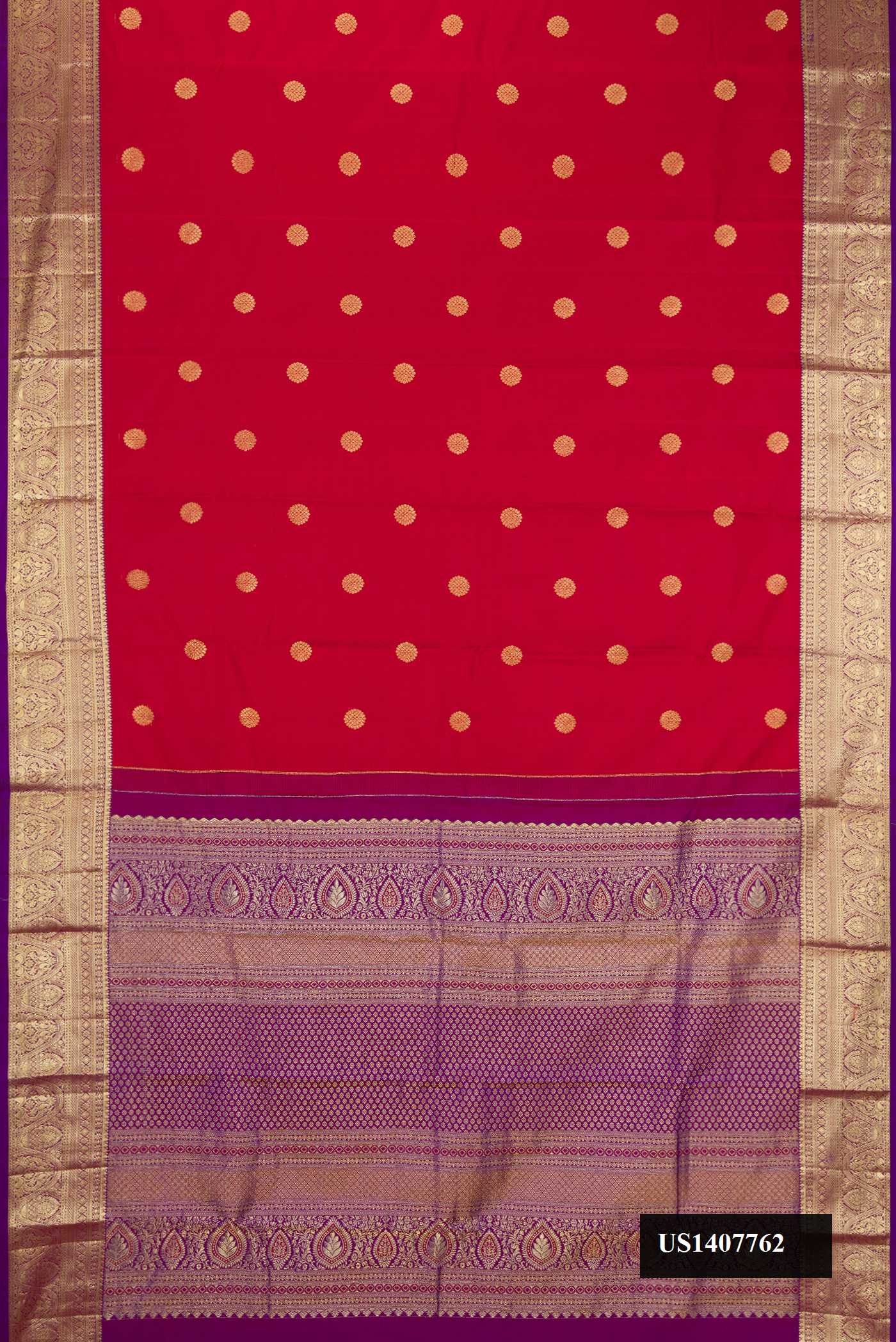 Maroon Dual Tone Kanchipuram Silk Saree with Zari Butta on the body and Zari Border.  displayed on a mannequin