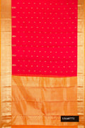 Red Dual Tone Kanchipuram Silk Saree with Zari Butta on the body and Zari Border.  displayed on a mannequin