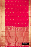 Dark Pink Dual Tone Kanchipuram Silk Saree with Zari Butta on the body and Zari Border.  displayed on a mannequin