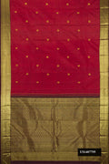 Maroon Dual Tone Kanchipuram Silk Saree with Zari Butta on the body and Zari Border.  displayed on a mannequin