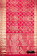 Dark Pink Dual Tone Kanchipuram Silk Saree with Zari Brocade on the body and Zari Border.  displayed on a mannequin