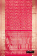 Dark Pink Dual Tone Kanchipuram Silk Saree with Zari Brocade on the body and Zari Border.  displayed on a mannequin