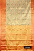 Sea Green Dual Tone Kanchipuram Tissue Silk Saree with Zari Brocade on the body and Zari Border.  displayed on a mannequin