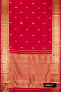 Maroon Dual Tone Kanchipuram Silk Saree with Zari Butta on the body and Zari Border.  displayed on a mannequin