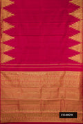 Maroon Dual Tone Kanchipuram Silk Saree with Plain Body and Rising Temple Border.  displayed on a mannequin