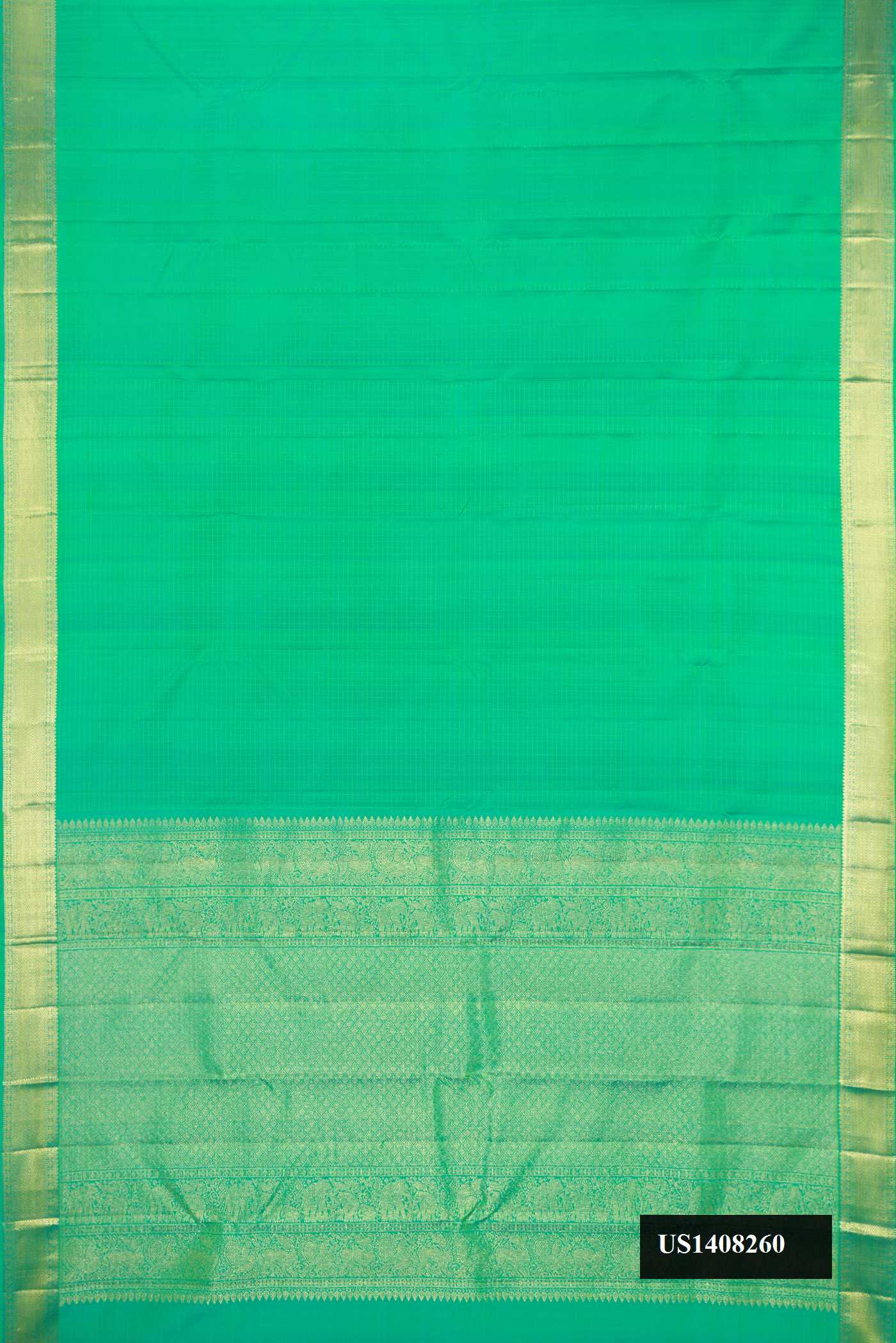 Parrot Green Dual Tone Kanchipuram Silk Saree with Checked design on the body and Zari Border.  displayed on a mannequin