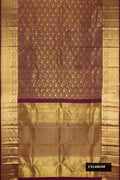 Maroon Dual Tone Kanchipuram Silk Saree with Zari Brocade on the body and Zari Border.  displayed on a mannequin