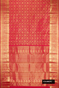 Dark Pink Dual Tone Kanchipuram Silk Saree with Zari Brocade on the body and Zari Border.  displayed on a mannequin