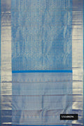 Peacock Blue Dual Tone Kanchipuram Silk Saree with Zari Brocade on the body and Zari Border.  displayed on a mannequin