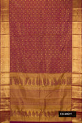 Maroon Dual Tone Kanchipuram Silk Saree with Zari Brocade on the body and Zari Border.  displayed on a mannequin
