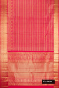 Dark Pink Dual Tone Kanchipuram Silk Saree with Zari Brocade on the body and Zari Border.  displayed on a mannequin