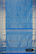 Peacock Blue Dual Tone Kanchipuram Silk Saree with Zari Brocade on the body and Zari Border.  displayed on a mannequin