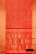 Red Dual Tone Kanchipuram Silk Saree with Zari Brocade on the body and Zari Border.  displayed on a mannequin