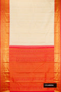 Sandal Dual Tone Kanchipuram Silk Saree with Zari Brocade on the body and Zari Border.  displayed on a mannequin
