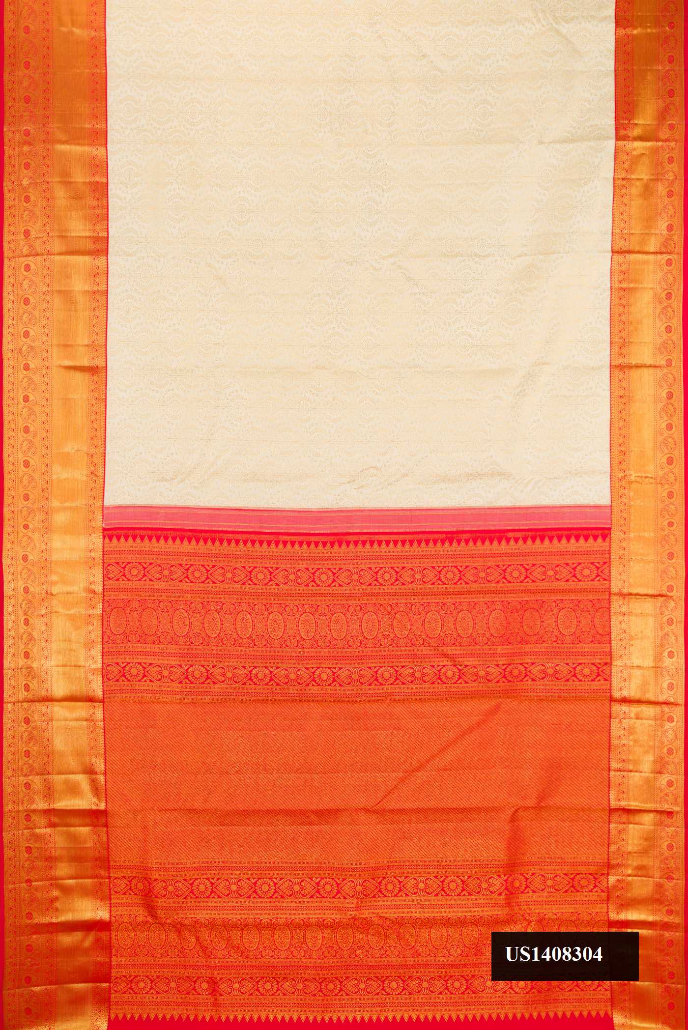 Sandal Dual Tone Kanchipuram Silk Saree with Zari Brocade on the body and Zari Border.  displayed on a mannequin
