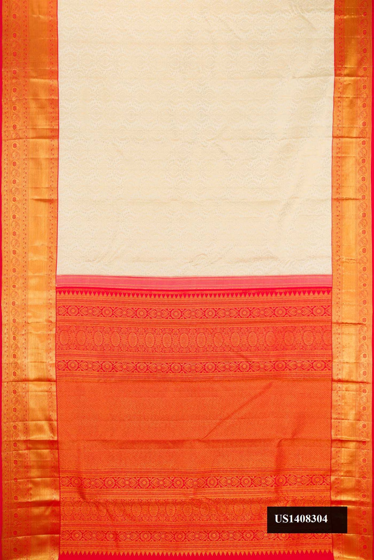 Sandal Dual Tone Kanchipuram Silk Saree with Zari Brocade on the body and Zari Border.  displayed on a mannequin