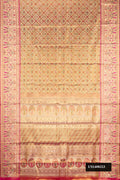 Gold Dual Tone Kanchipuram Tissue Silk Saree with Zari Brocade on the body and Zari Border.  displayed on a mannequin