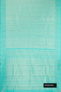 Sky Blue Dual Tone Kanchipuram Silk Saree with Zari Brocade on the body and Fancy Border.  displayed on a mannequin