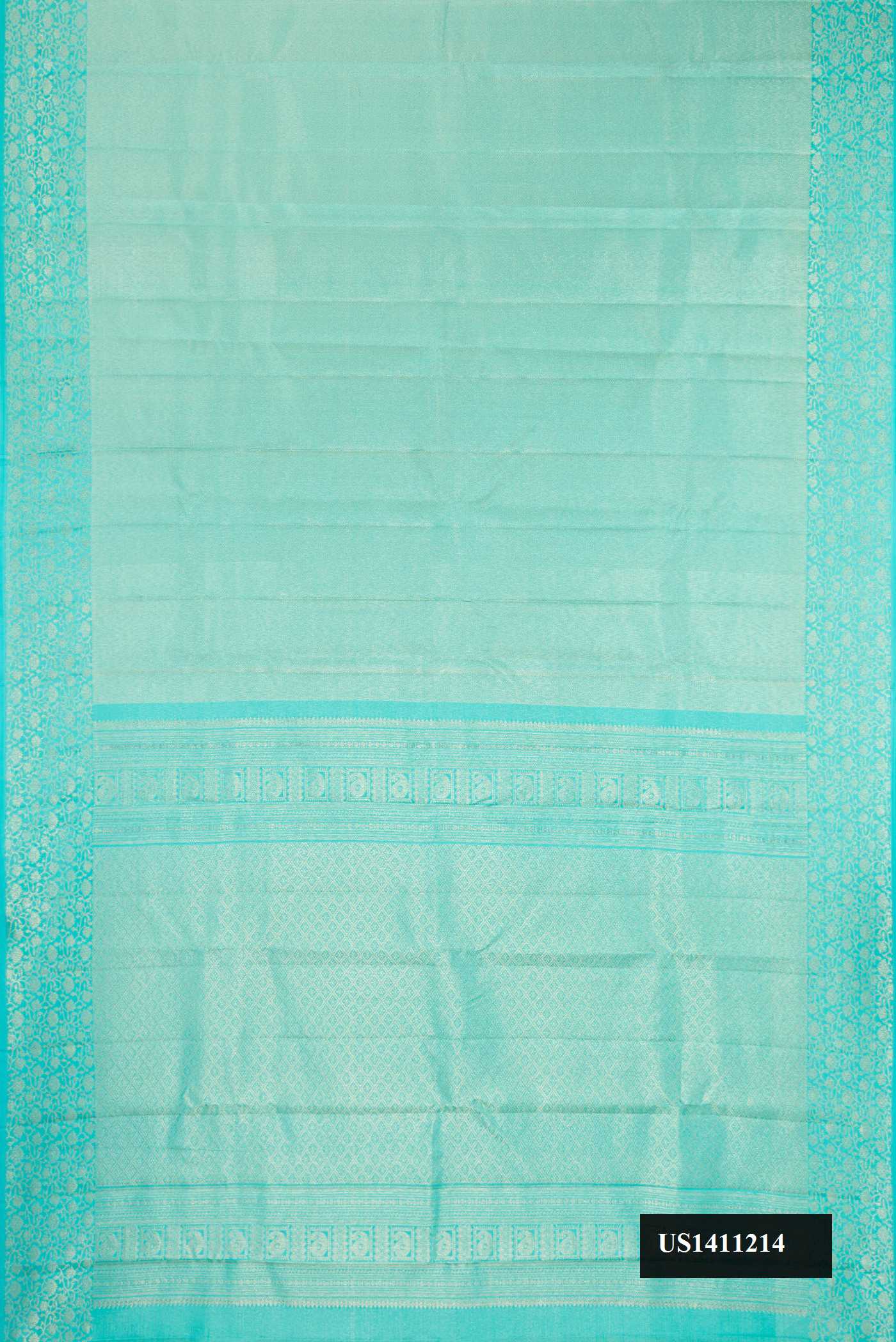 Sky Blue Dual Tone Kanchipuram Silk Saree with Zari Brocade on the body and Fancy Border.  displayed on a mannequin