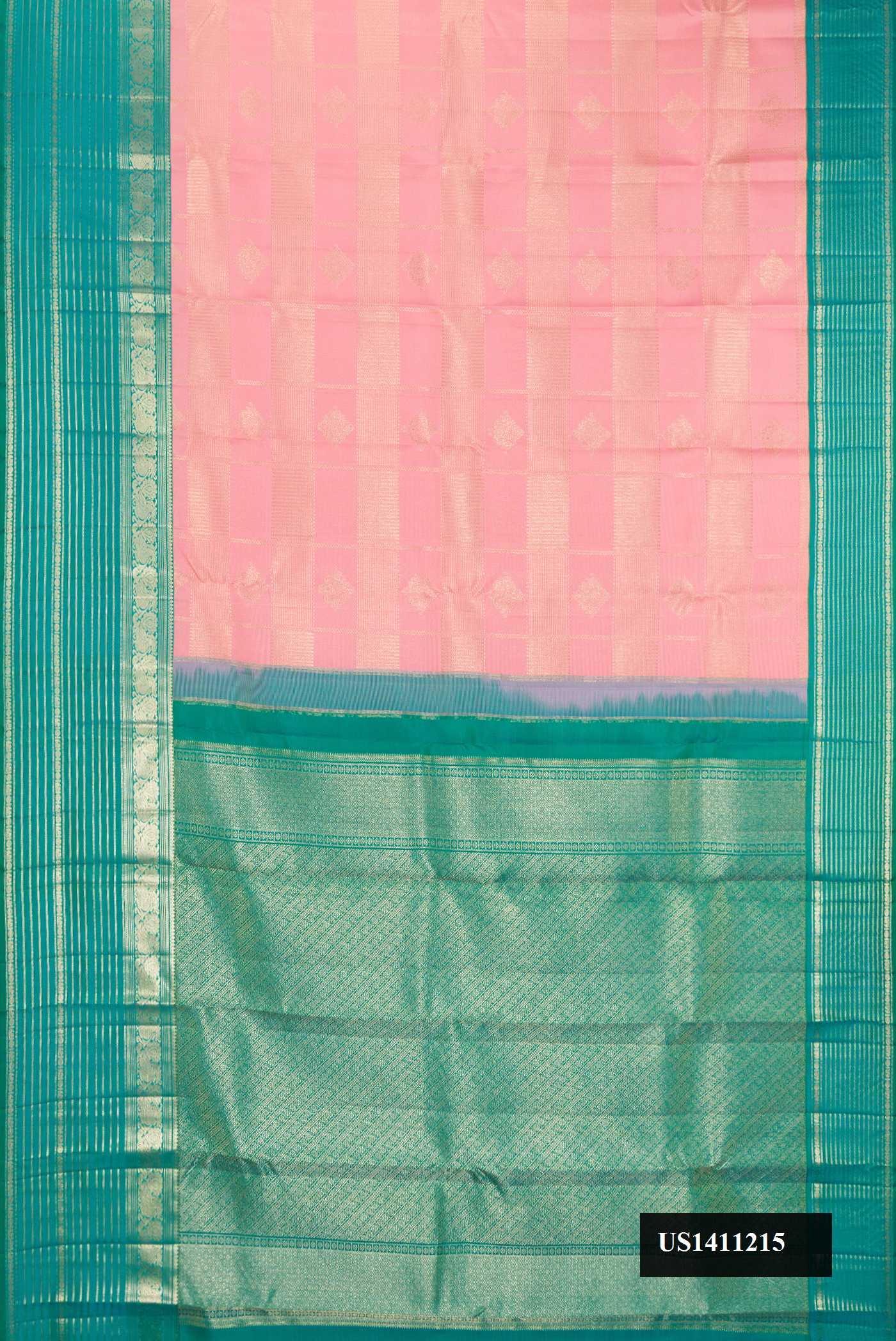 Rose pink Dual Tone Kanchipuram Silk Saree with Zari Brocade on the body and Fancy Border.  displayed on a mannequin