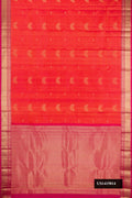 Rani Pink Dual Tone Kanchipuram Silk Saree with Zari Butta on the body and Zari Border.  displayed on a mannequin