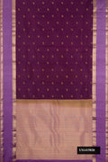 Burgundy Dual Tone Kanchipuram Silk Saree with Zari Butta on the body and Zari Border.  displayed on a mannequin