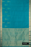 Teal Dual Tone Kanchipuram Silk Saree with Zari Butta on the body and Fancy Border.  displayed on a mannequin