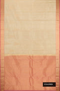 Dark Beige Dual Tone Kanchipuram Silk Saree with Plain Body and Fancy Border.  displayed on a mannequin