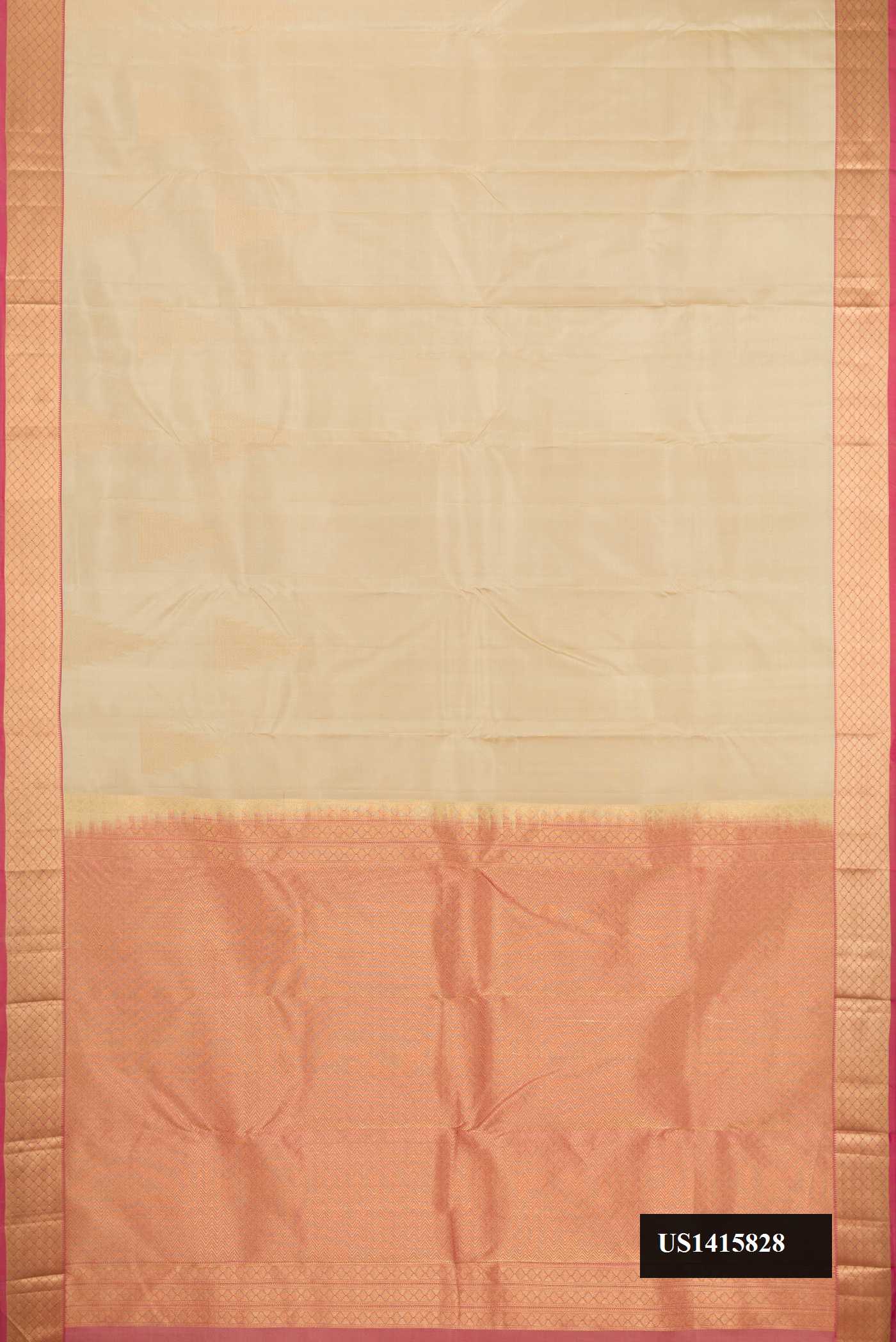 Dark Beige Dual Tone Kanchipuram Silk Saree with Plain Body and Fancy Border.  displayed on a mannequin