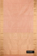 Rose Gold Dual Tone Kanchipuram Silk Saree with Zari Butta on the body and Zari Border.  displayed on a mannequin