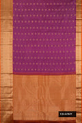 Dark Mauve Dual Tone Kanchipuram Silk Saree with Zari Butta on the body and Zari Border.  displayed on a mannequin