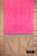 Pink Dual Tone Kanchipuram Silk Saree with Zari Butta on the body and Zari Border.  displayed on a mannequin