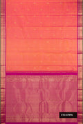 Pink Dual Tone Kanchipuram Silk Saree with Stripes on the body and Zari Border.  displayed on a mannequin