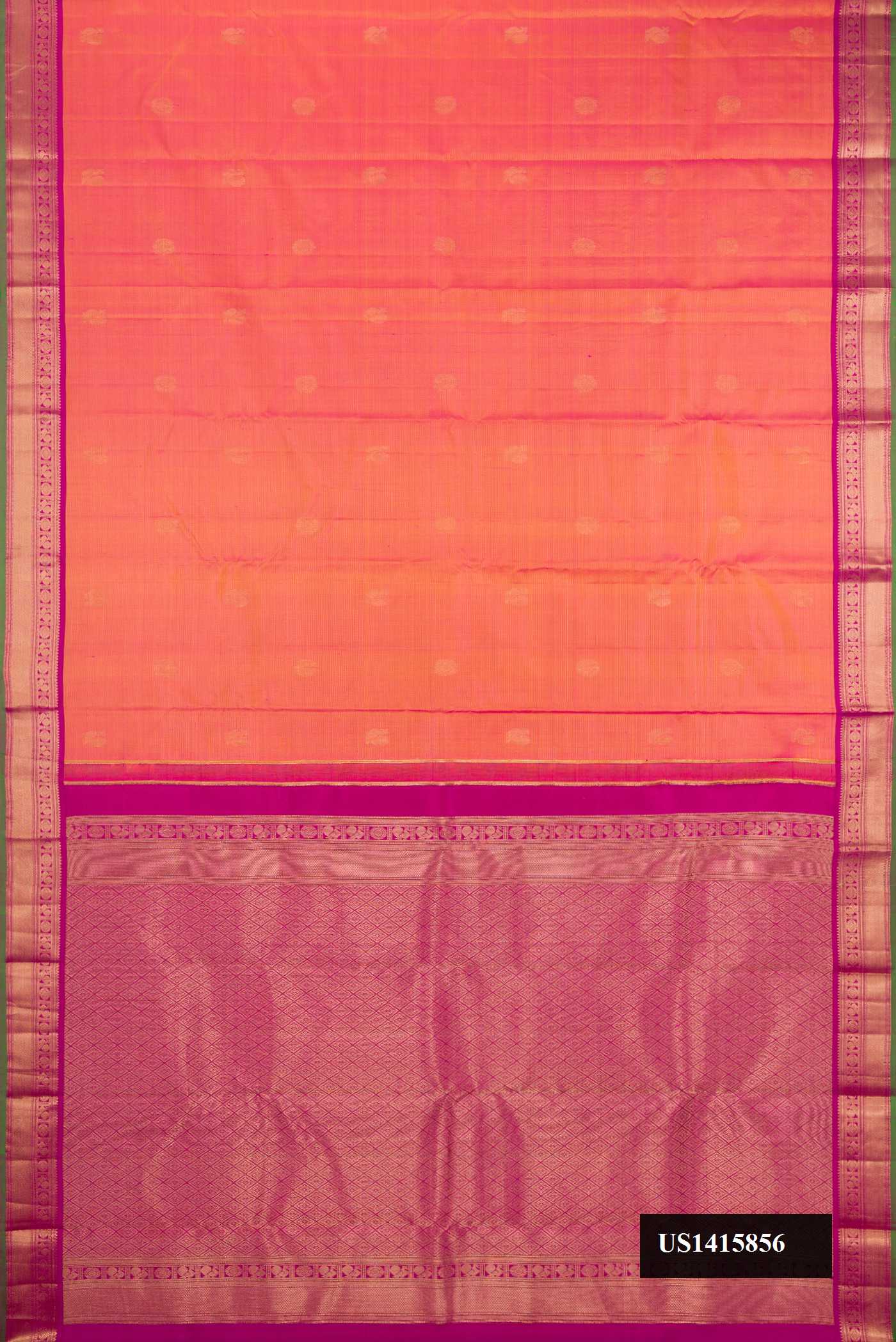 Pink Dual Tone Kanchipuram Silk Saree with Stripes on the body and Zari Border.  displayed on a mannequin