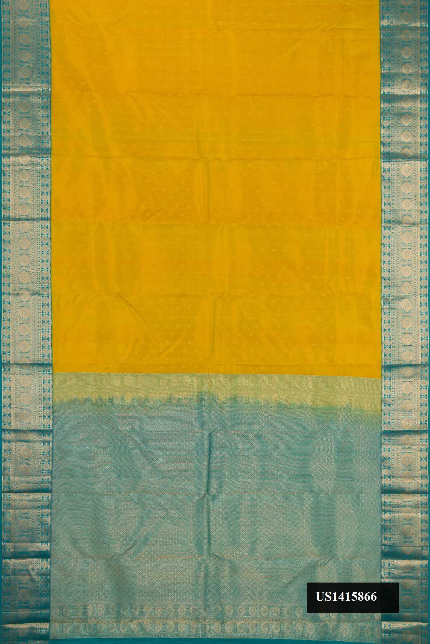 Mehandi Green Dual Tone Kanchipuram Silk Saree with Zari Butta on the body and Zari Border.  displayed on a mannequin