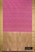Purple Dual Tone Kanchipuram Silk Saree with Stripes on the body and Zari Border.  displayed on a mannequin