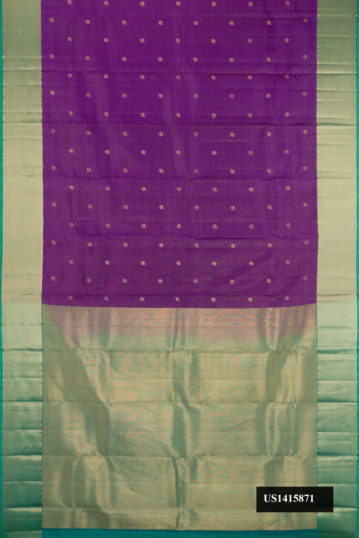 Violet Dual Tone Kanchipuram Silk Saree with Zari Butta on the body and Zari Border.  displayed on a mannequin