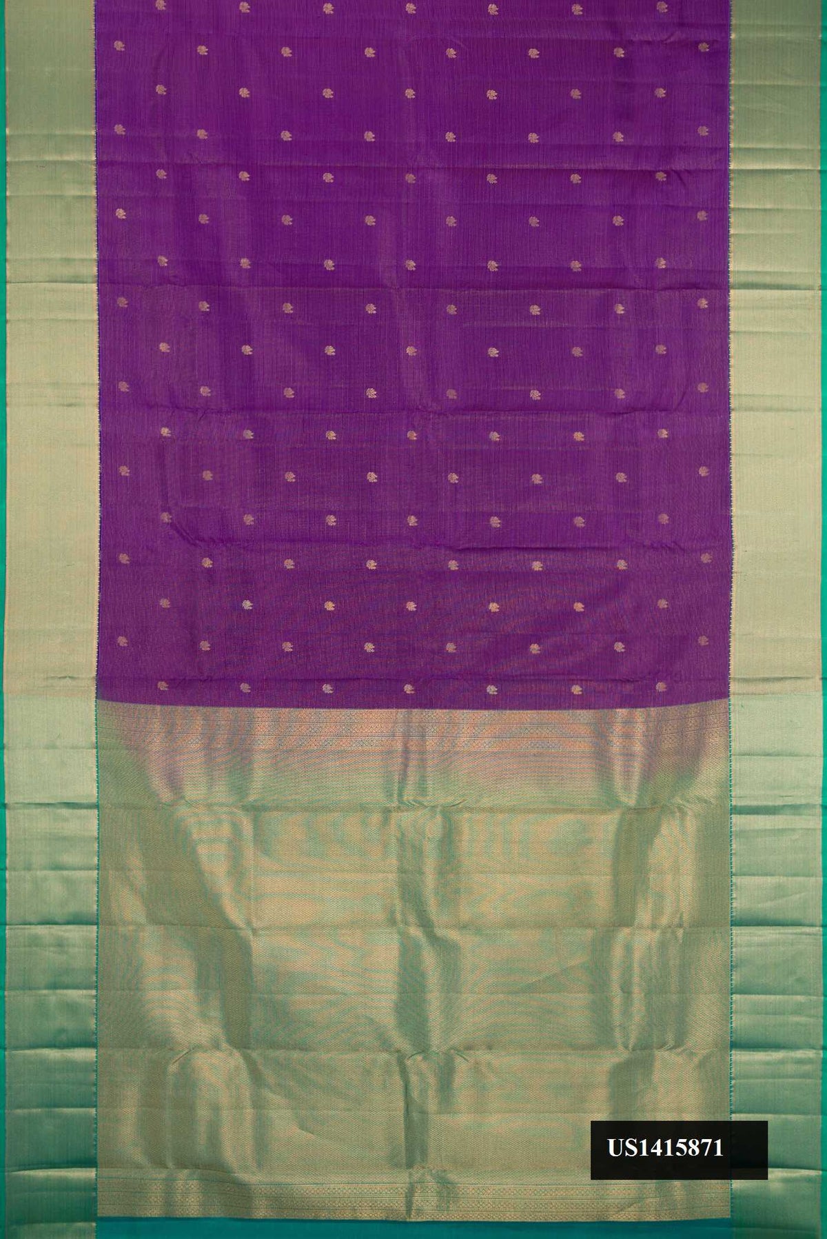 Violet Dual Tone Kanchipuram Silk Saree with Zari Butta on the body and Zari Border.  displayed on a mannequin