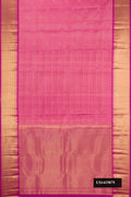 Rose Gold Dual Tone Kanchipuram Silk Saree with Checked design on the body and Zari Border.  displayed on a mannequin