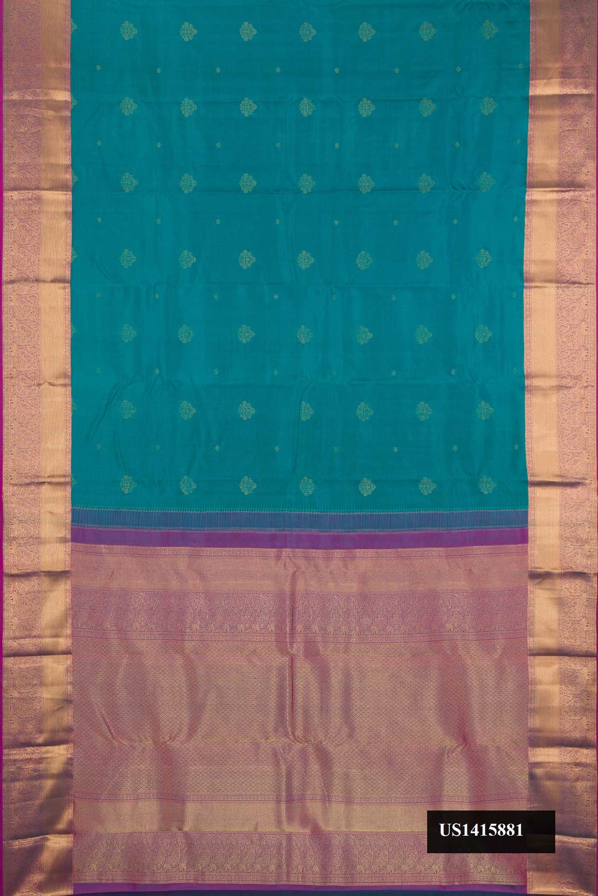 Green Dual Tone Kanchipuram Silk Saree with Zari Butta on the body and Zari Border.  displayed on a mannequin