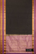 Burgundy Dual Tone Kanchipuram Silk Saree with Stripes on the body and Fancy Border.  displayed on a mannequin