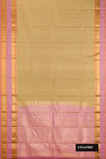 Dark Beige Dual Tone Kanchipuram Silk Saree with Zari Butta on the body and Zari Border.  displayed on a mannequin