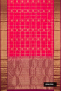 Dark Pink Dual Tone Kanchipuram Silk Saree with Checked design on the body and Zari Border.  displayed on a mannequin