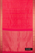 Coral Dual Tone Kanchipuram Silk Saree with Zari Butta on the body and Zari Border.  displayed on a mannequin