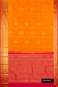 Mustard Dual Tone Kanchipuram Silk Saree with Zari Butta on the body and Zari Border.  displayed on a mannequin