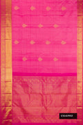 Pink Dual Tone Kanchipuram Silk Saree with Zari Butta on the body and Zari Border.  displayed on a mannequin