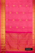 Pink Dual Tone Kanchipuram Silk Saree with Zari Butta on the body and Zari Border.  displayed on a mannequin