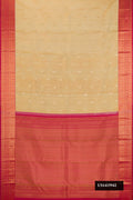 Dark Beige Dual Tone Kanchipuram Silk Saree with Zari Butta on the body and Zari Border.  displayed on a mannequin
