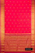 Coral Dual Tone Kanchipuram Silk Saree with Zari Butta on the body and Zari Border.  displayed on a mannequin